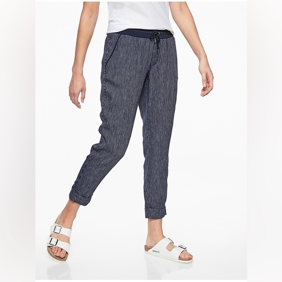 Athleta stripe Bali linen ankle pant size 10 - Picture 1 of 7